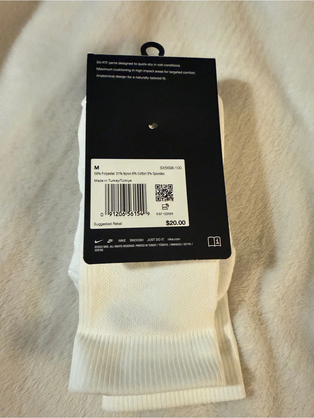 Nike White Crew Athletic Socks - Vapor Dri-FIT